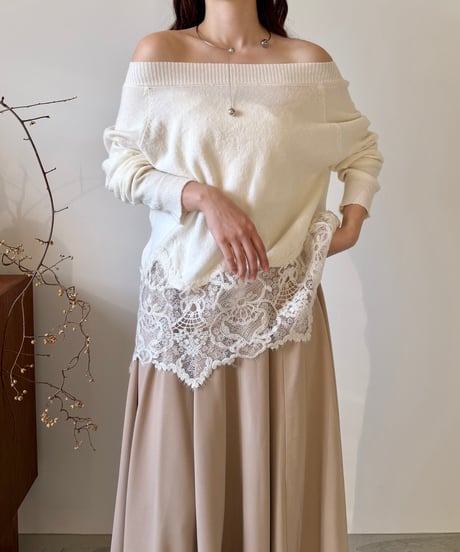 lace layered off shoulder knit(2色)
