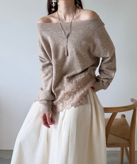 lace layered off shoulder knit(2色)