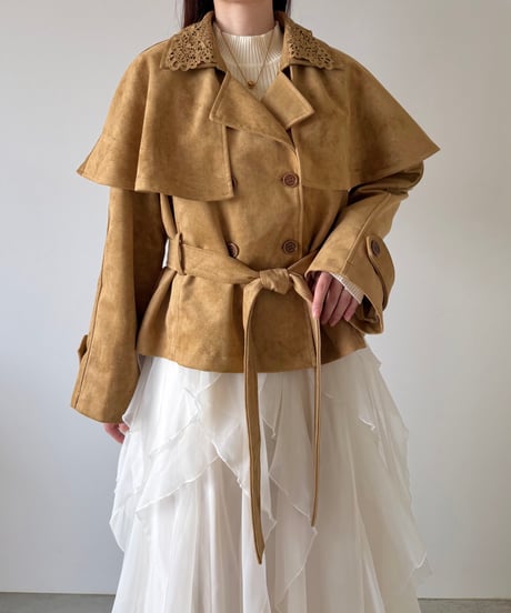 suede lace collar cape jacket(2色)