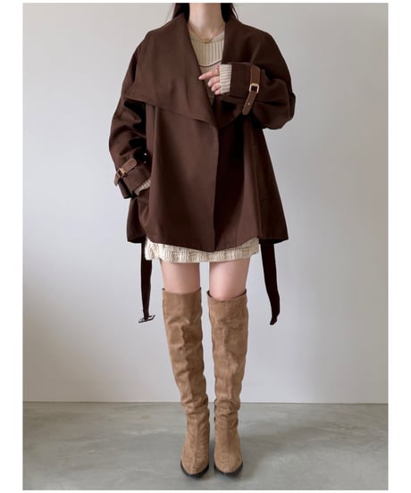 cape collar belted jacket(2色)