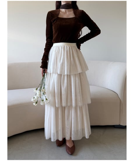 velour square neck scarf tops (2色)