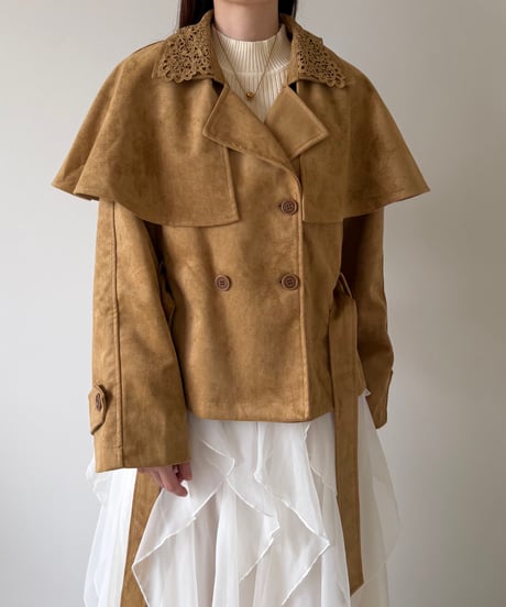 suede lace collar cape jacket(2色)