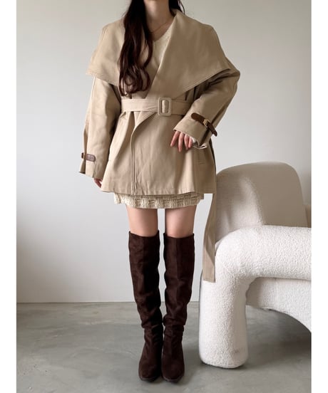 cape collar belted jacket(2色)