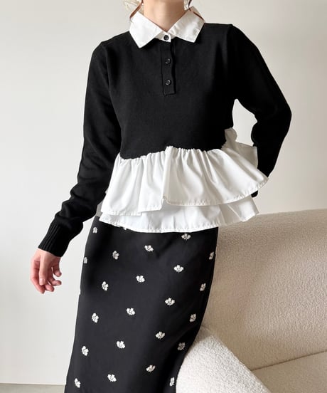frill layered knit top