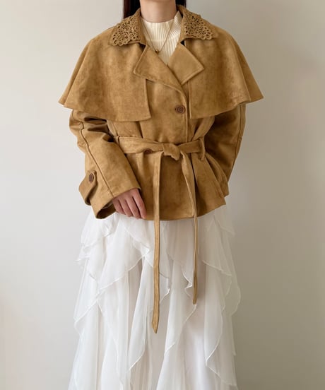suede lace collar cape jacket(2色)