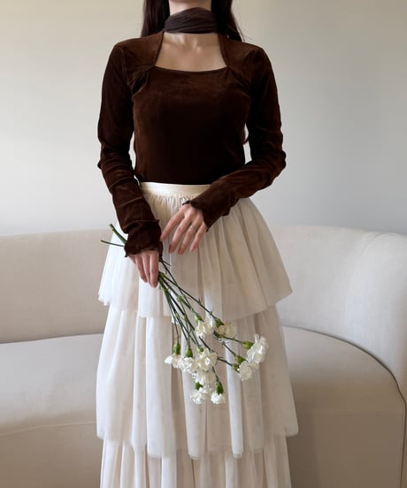 velour square neck scarf tops (2色)