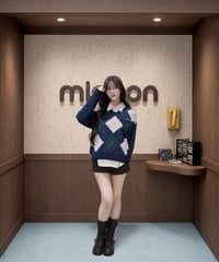 【NAVY】ARGYLE V-NECK KNIT