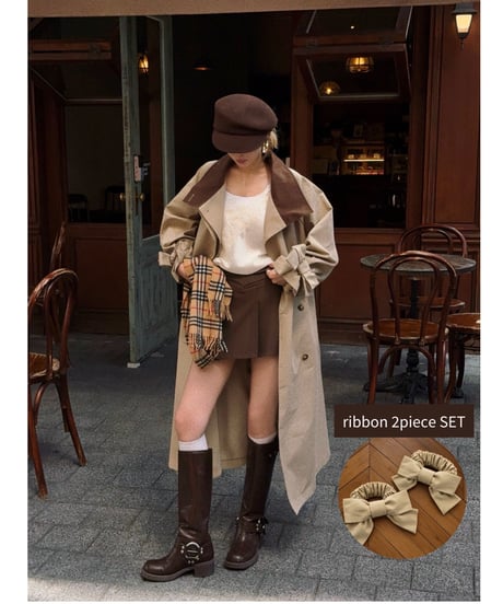 ribbon bi-collar long trench