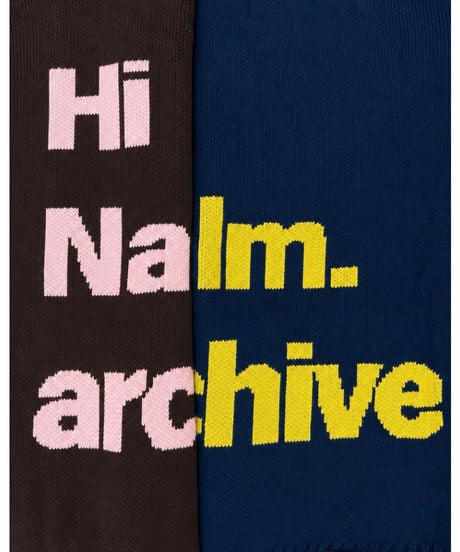 archive lettering zip-up knit / brown×pink