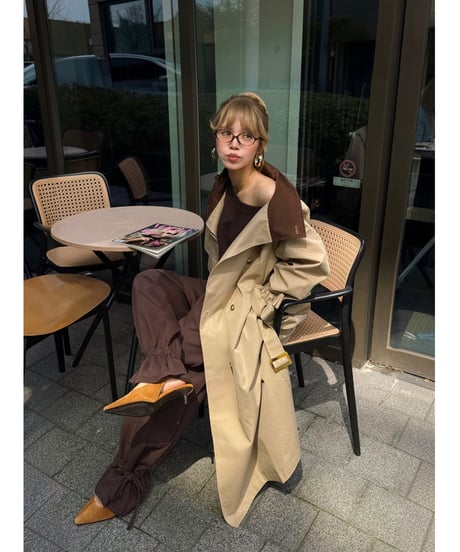 ribbon bi-collar long trench