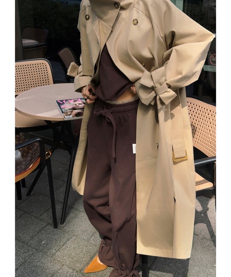 ribbon bi-collar long trench