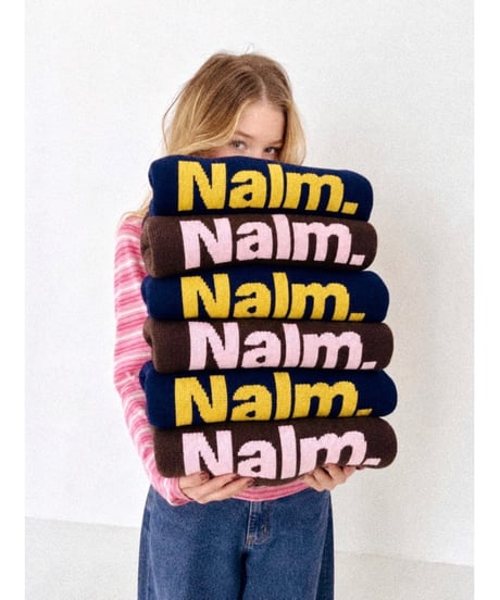 archive lettering zip-up knit / brown×pink