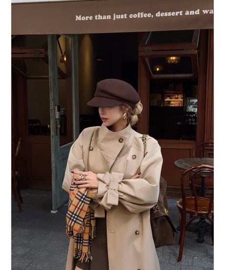 ribbon bi-collar long trench