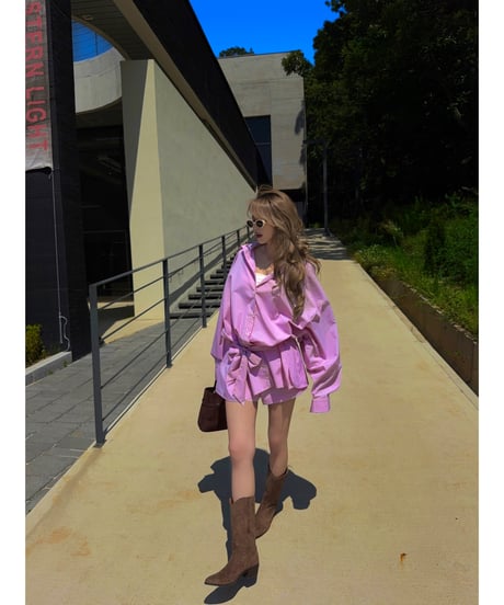 city striped shirt set-up / pink