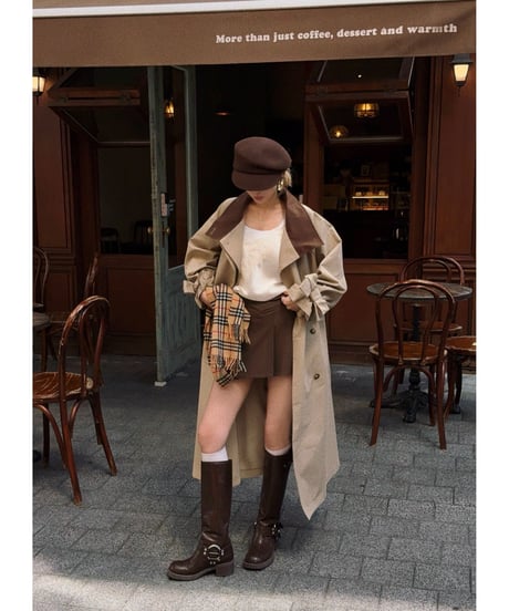 ribbon bi-collar long trench