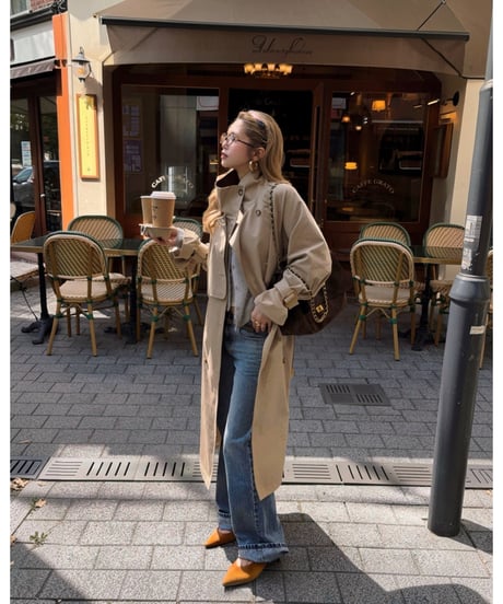 ribbon bi-collar long trench