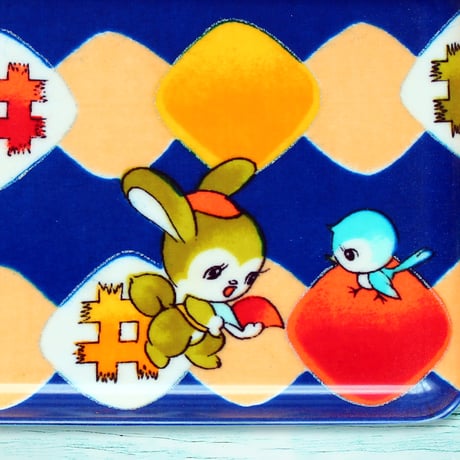 ミニトレー 21×12cm【子供着物】ウサギと小鳥のダイヤ柄