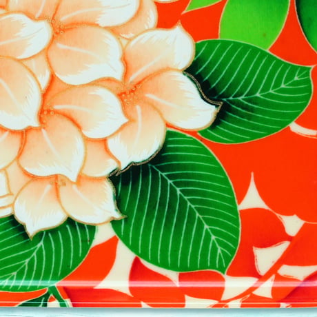 トレー(M)お盆 23×16cm【振袖】オレンジの金彩紫陽花