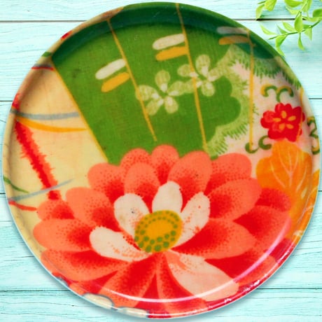 豆皿コースター(2枚セット) φ10cm【長襦袢】晴れやか扇花