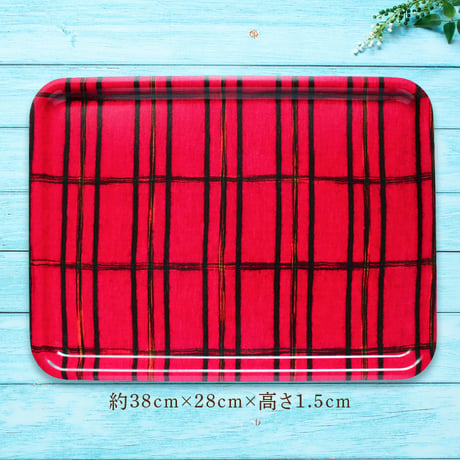 トレー(LL) 折敷 38×28cm【紬】タータン・ルージュ