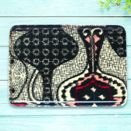 トレー(M)お盆 23×16cm【伊勢崎銘仙】花瓶と幾何学