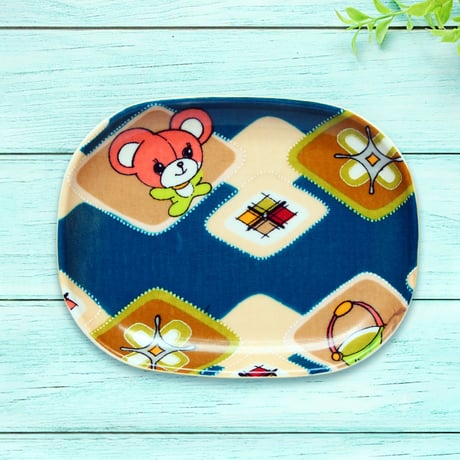 オーバル小皿 16×12cm【子供着物】おめかしテディベア（ピンクグリーン）