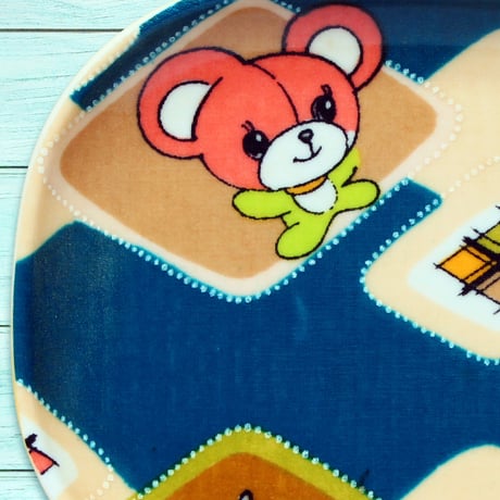 オーバル小皿 16×12cm【子供着物】おめかしテディベア（ピンクグリーン）