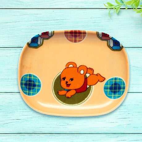 オーバル小皿 16×12cm【子供着物】ごきげんクマさん