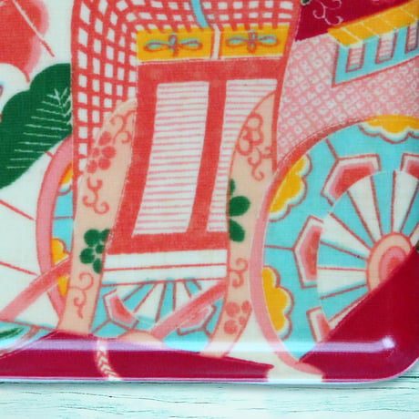 ミニトレー 21×12cm【長襦袢】御所車と扇