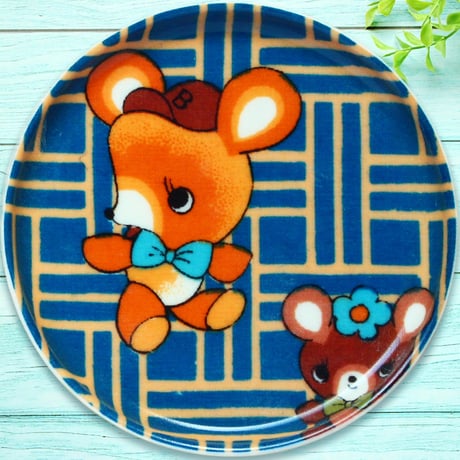 豆皿コースター(2枚セット) φ10cm【子供着物】おめかしクマさん