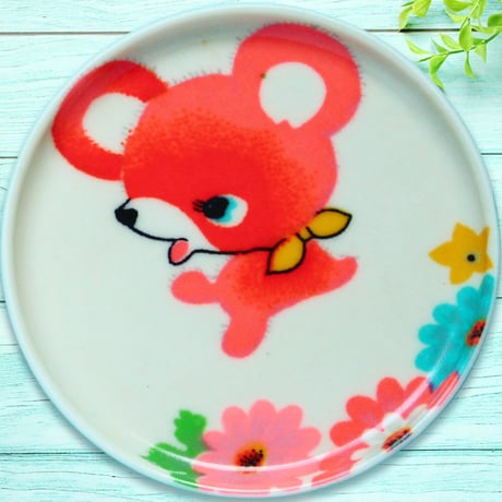 豆皿コースター(2枚セット) φ10cm【子供着物】お花畑のクマさん