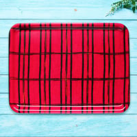 トレー(LL) 折敷 38×28cm【紬】タータン・ルージュ