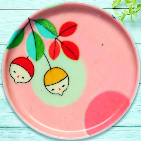 豆皿コースター(2枚セット) φ10cm【子供着物】ぞうさんとコロコロどんぐり