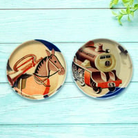 豆皿コースター(2枚セット) φ10cm【子供着物】木馬とレトロ機関車