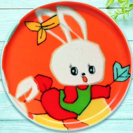 豆皿コースター(2枚セット) φ10cm【子供着物】おちゃめなウサギと小鳥