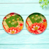 豆皿コースター(2枚セット) φ10cm【長襦袢】晴れやか扇花