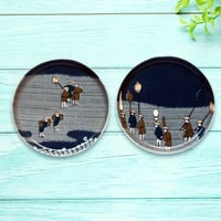 豆皿コースター(2枚セット) φ10cm【長襦袢】道中行列