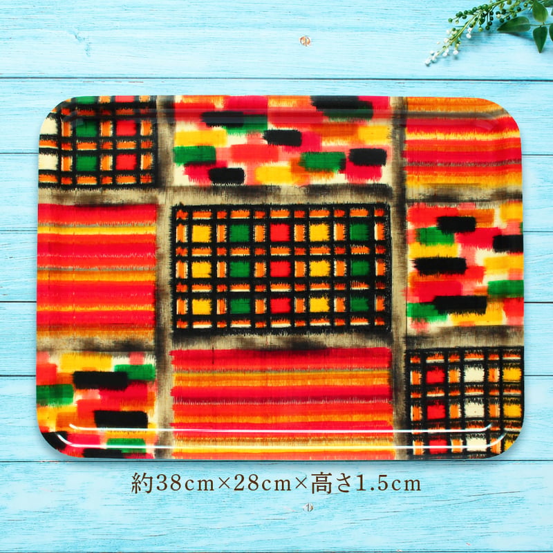 トレー(LL) 折敷 38×28cm【伊勢崎銘仙】オレンジ幾何学 | 霜旦舎 定右