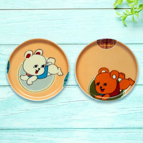 豆皿コースター(2枚セット) φ10cm【子供着物】ごきげんクマさん