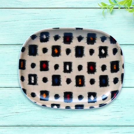 オーバル小皿 16×12cm【伊勢崎銘仙】ドット＆スクエア