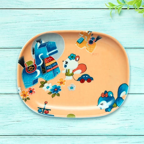 オーバル小皿 16×12cm【子供着物】青いお馬とおともだち(白クマ)