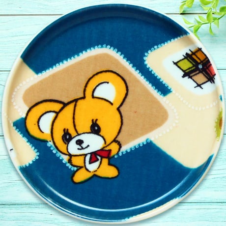 豆皿コースター(2枚セット) φ10cm【子供着物】おめかしテディベアと小鳥