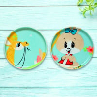 豆皿コースター(2枚セット) φ10cm【子供着物】リボンうさぎとキリン