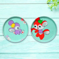 豆皿コースター(2枚セット) φ10cm【子供着物】おめかし動物たち