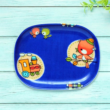 オーバル小皿 16×12cm【子供着物】小鳥さんと汽車ポッポ