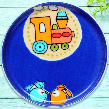 豆皿コースター(2枚セット) φ10cm【子供着物】小鳥さんと汽車ポッポ