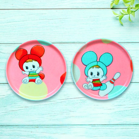 豆皿コースター(2枚セット) φ10cm【子供着物】なかよしボーリング