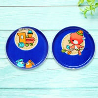 豆皿コースター(2枚セット) φ10cm【子供着物】小鳥さんと汽車ポッポ