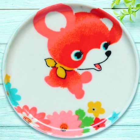 豆皿コースター(2枚セット) φ10cm【子供着物】お花畑のクマさん