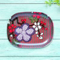 オーバル小皿 16×12cm【小紋】縞地に枝梅（紫）